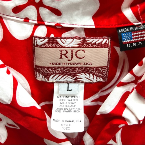 Sz L RJC Red & White Hawaiian 🌺 Short Sleeve Button Down Shirt - Picture 4 of 6